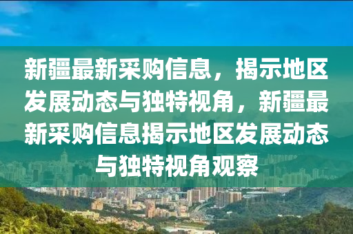 新疆最新采购信息,揭示地区发展动态与独特视角,新疆最新采购信息揭示地区发展动态与独特视角观察中山市多米克自动化设备有限公司
